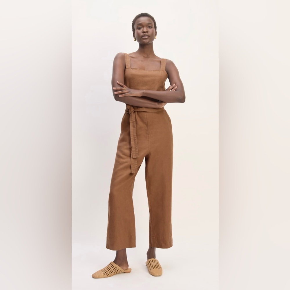 Everlane The Linen Side-Button Jumpsuit in Carob Brown
